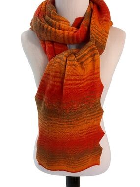 Vintage Missoni Foulard Knit Scarf 82” Made In Italy Chevron Zigzag Orange Wool